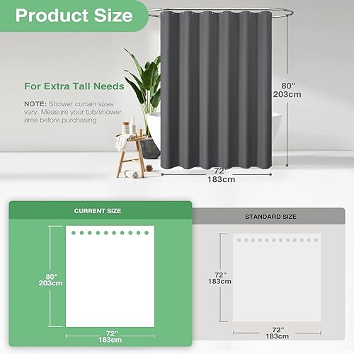 Vista 394 de Dynamene Cortina de ducha larga de tela negra – Cortinas de ducha de tela alta y resistente con textura de gofre, juego de cortina de baño de lujo