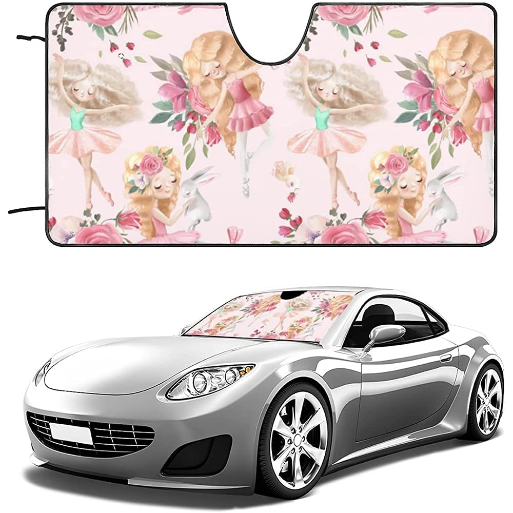 Parasol Luna De Coche Bailarinas Flores Acuarela - Rosa Rosa Parasol para Coche Delantero Portátil Plegable Parasol para Vehículo Universal para Vehículos Camión SUV