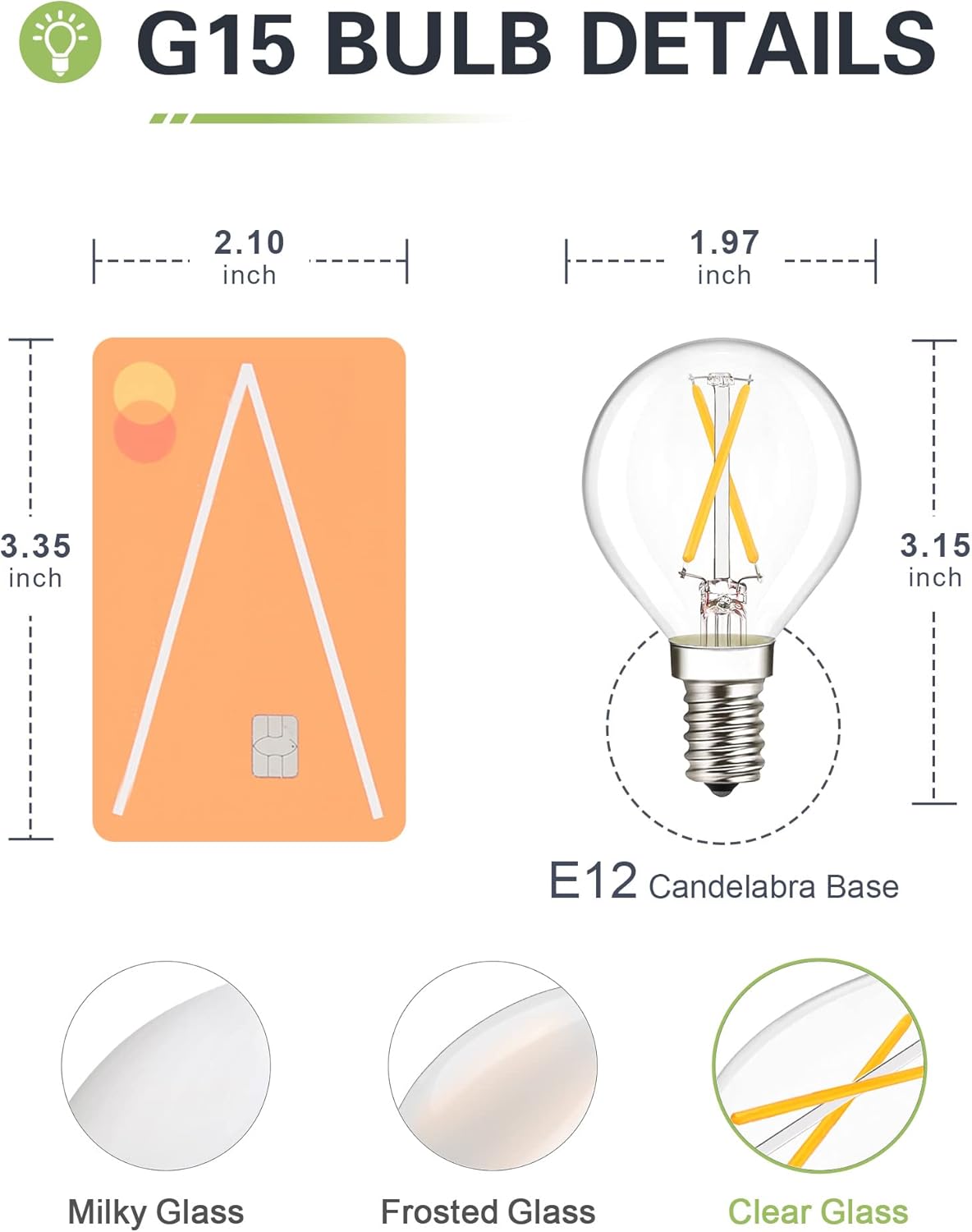 G15 E12 LED Light Bulb, 2W 3000K Soft White, Dimmable Globe Filament Bulbs 25W Equivalent, 200Lumens Clear Glass (3 Pack)
