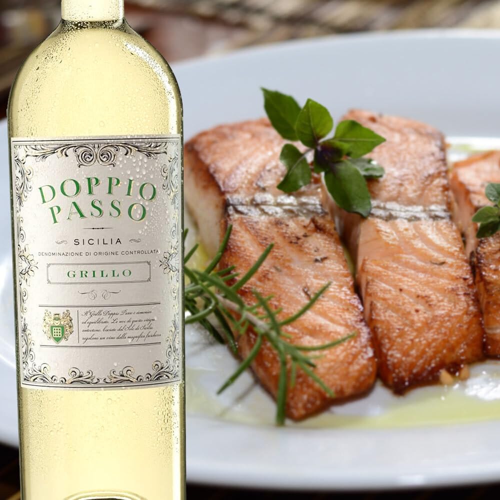 Doppio Passo Grillo Sicilia DOC, halbtrocken, sortenreines Weinpaket + VINOX Winecards (6x0,75l)