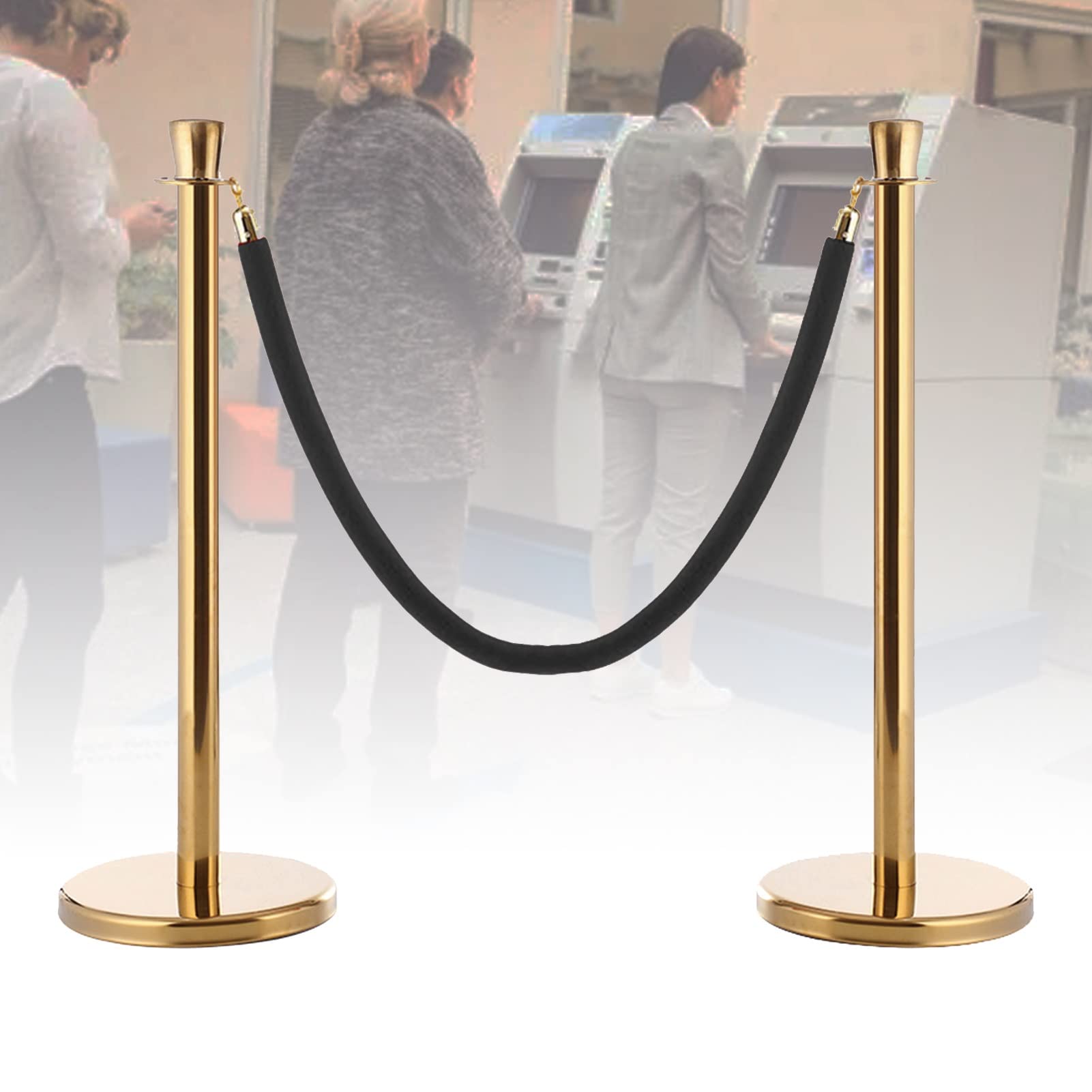 WOTZOV Stanchion Rope, Crowd Control Rope Barrier Stainless Steel Queue Line Barriers For Vip, Easy To Put Red Carpet Pole Crowd Control Stanchions, Theater Security F,Red Rope,Black Rope