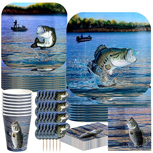 Havercamp Gone Fishin' Dinnerware Bundle - Dinner & Dessert Plates, Beverage Napkins, Cups, Picks - Father's Day, Fishing Tournament, Birthday Party #TOP1