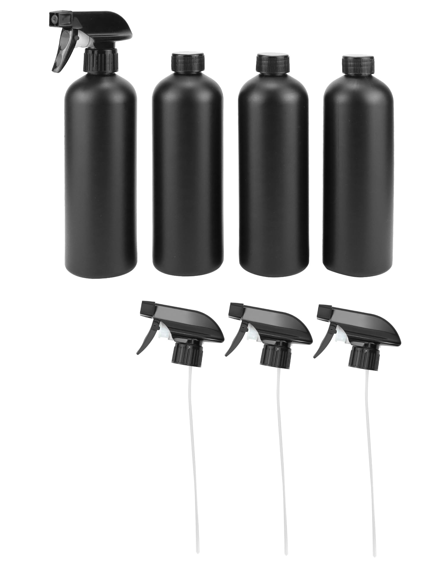 QWORK® Set da 4 flaconi spray da 500 ml, spruzzino nebulizzatore, nero, per acconciature, cura delle piante floreali, pulizia