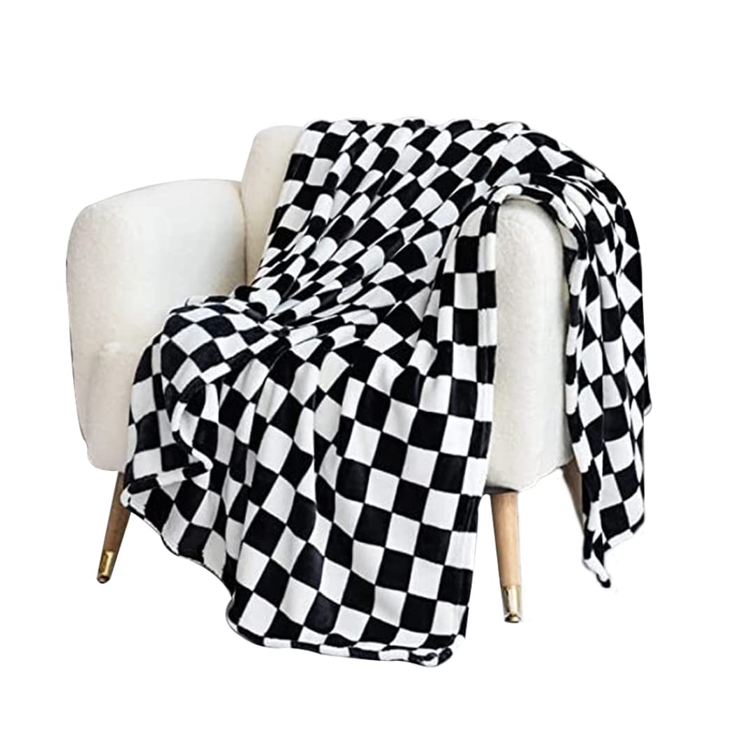 Wedhapy checker blanket for chair Checkered Flannel Blanket Checkerboard Grid Pattern Soft Throw Couch Sofa Bed Decoration 100x150cm Black