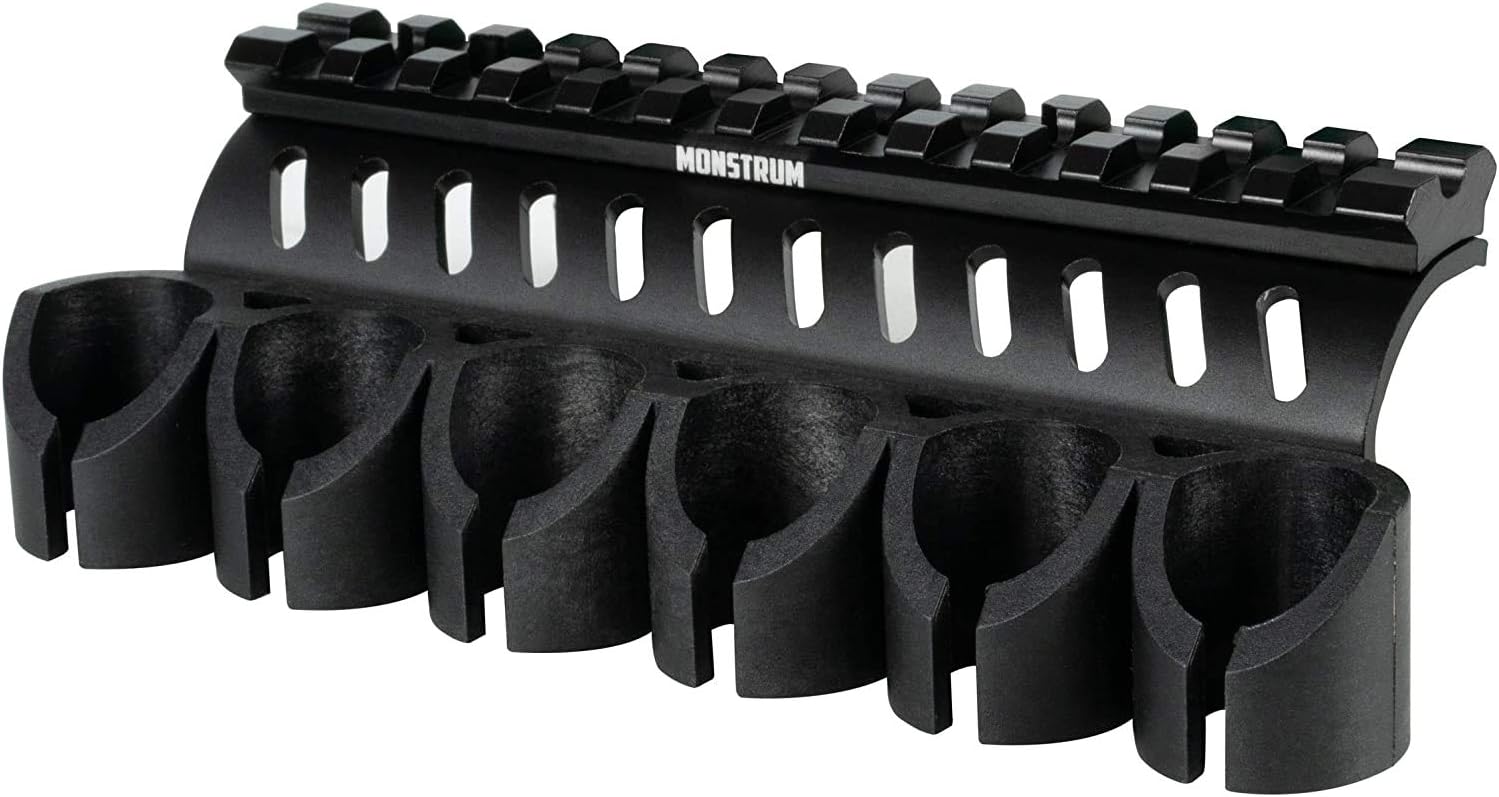 Monstrum Side Saddle Shell Holder with Picatinny Rail Mount for Mossberg 500/590/Shockwave Series Shotguns