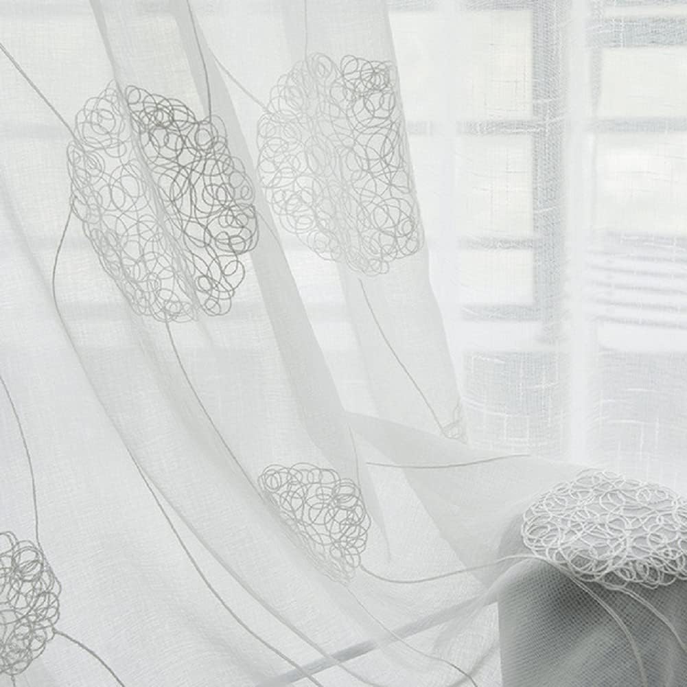 Exquisite Simple Coil Embroidered Sheer Curtains Voile Curtain Home Decor for Kids Nursery Room Kitchen(1 Panel, W 100 x L 102 inch, White)