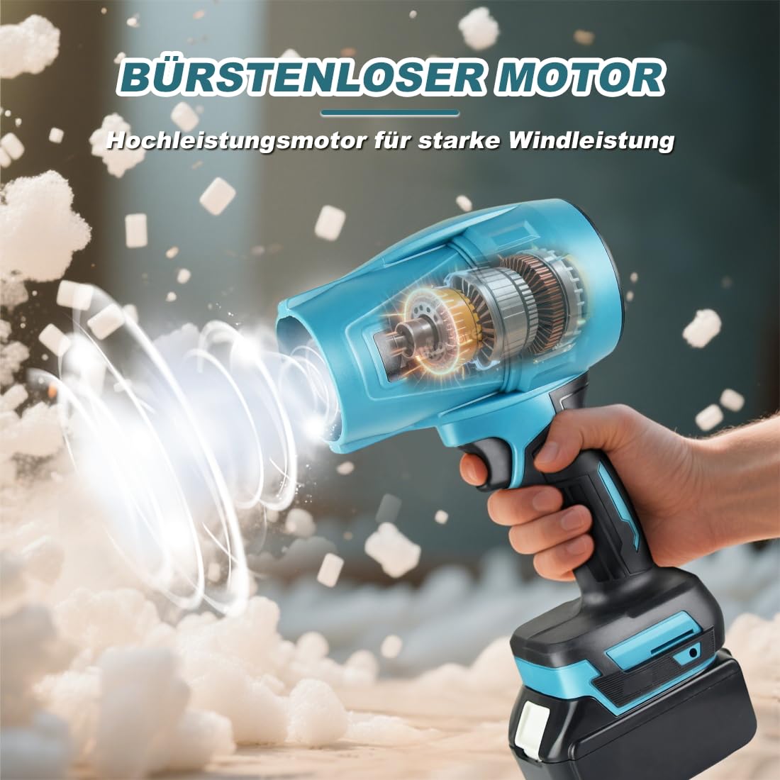 Akku-Laubbläser Kompatibel mit Makita 18V Akku Bürstenloser Mini Gebläse 28000RPM Turbo Gebläse für Auto, Staubbeseitigung, Schneefräsen (ohne Batterie)