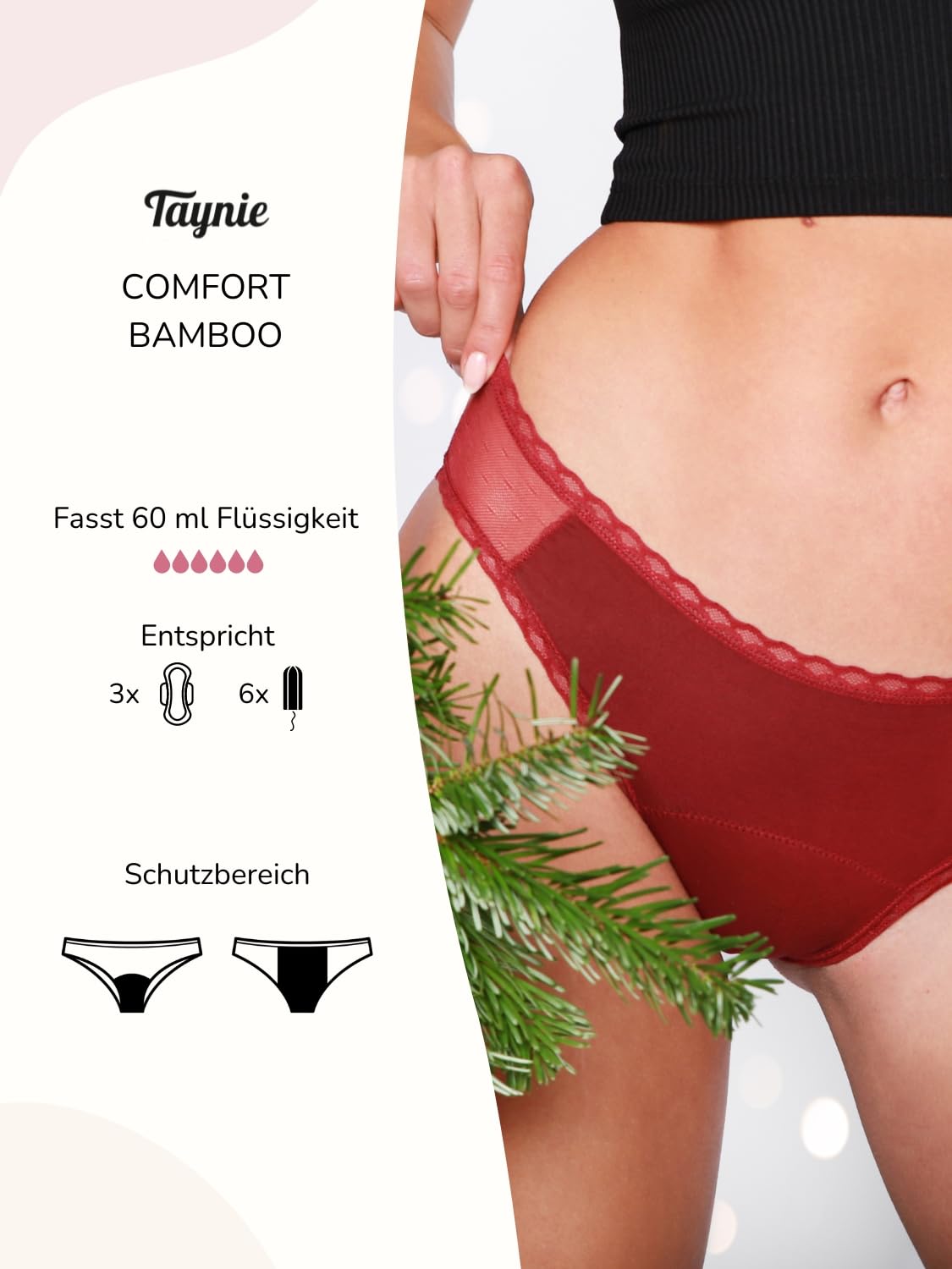 Taynie Lady - Biancheria intima per periodi ultra forte, sanguinamento, lavaggio periodico, biancheria intima mestruale, sostituisce 6 tamponi, durata fino a 12 ore, lavabile fino a 60 °C