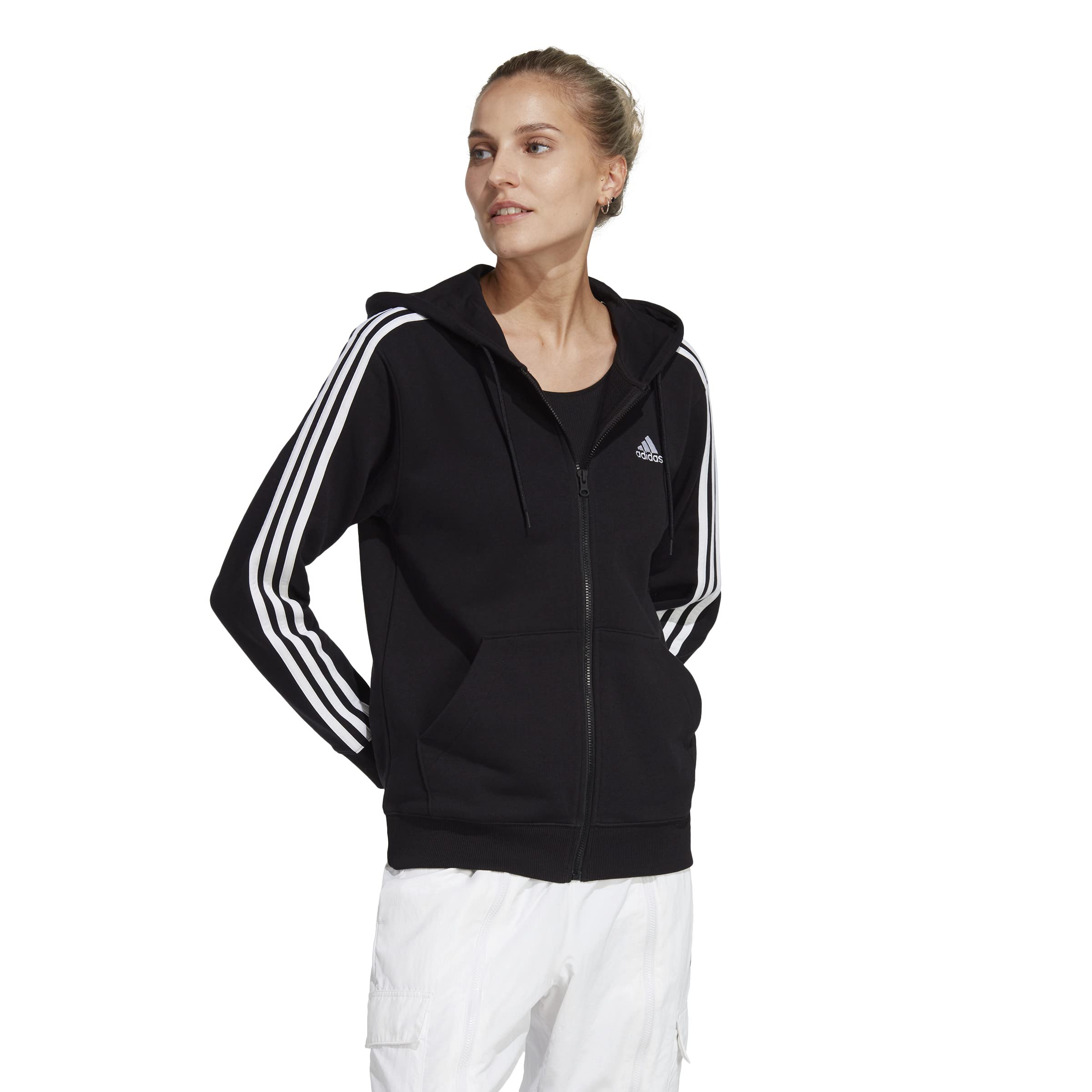 Adidas Essentials 3-Stripes French Terry Regular Full-Zip Hoodie Top con Cappuccio Donna