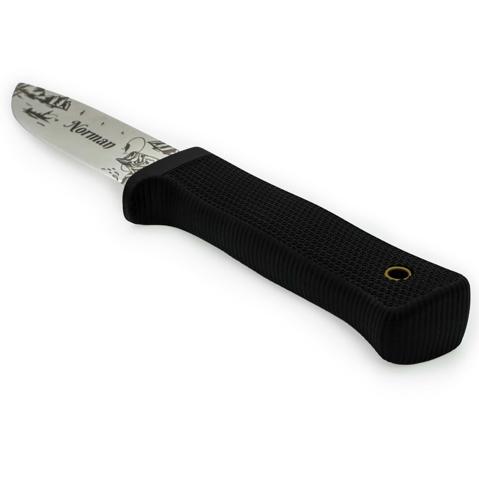 ADAM WILD Angelmesser mit Gravur | Anglermesser & Geschenke für Angler | Mit rostfreier Edelstahlklinge & gummiertem Griff | personalisiert mit Name & Motiv | inkl. Messerscheide | für Angeln