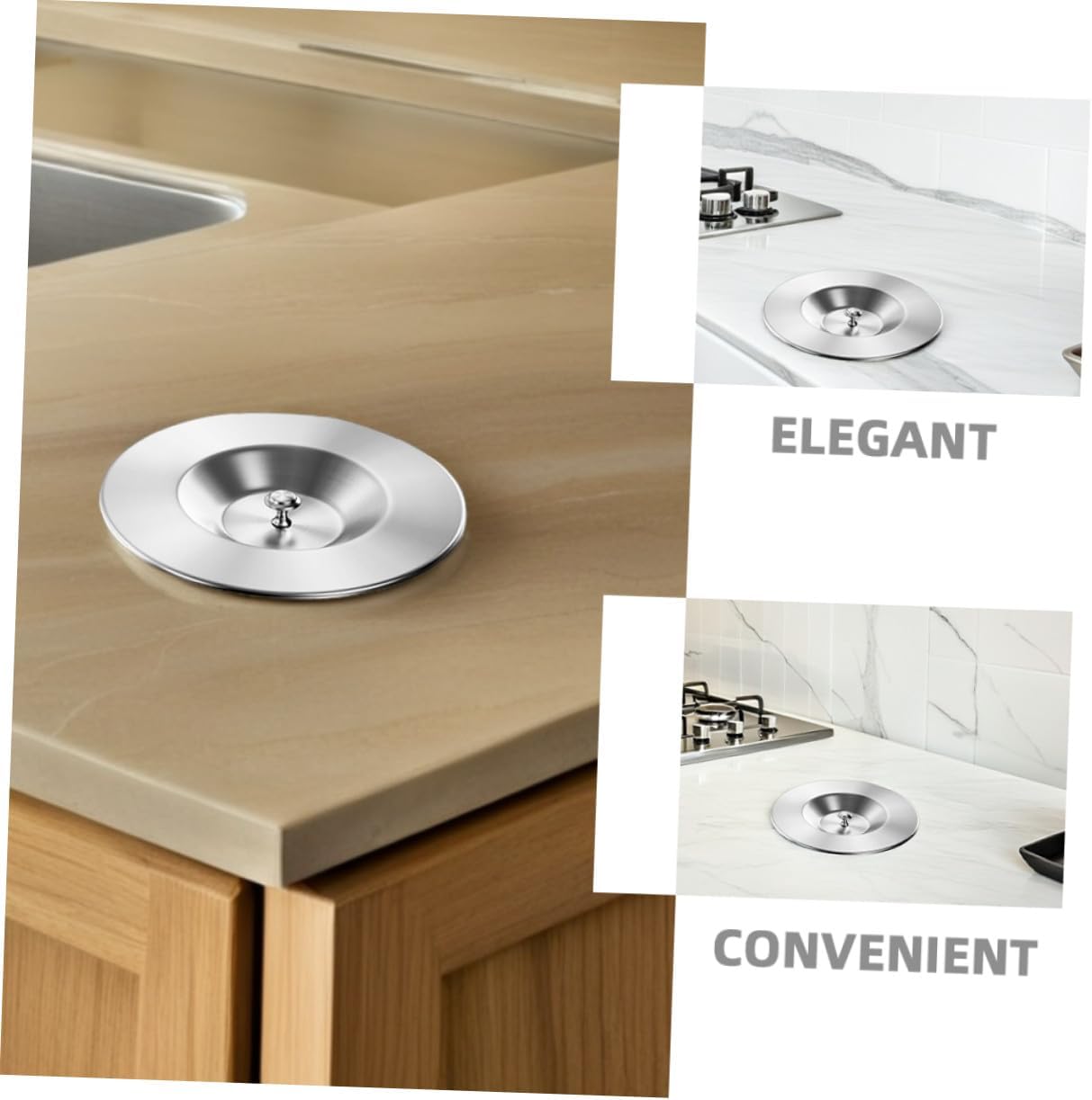 Recessed round Trash Can Lid 304 Stainless Steel Garbage Bin Dome Cover Recycle Grommet Flap Lid for Kitchen under Sink Countertop Use