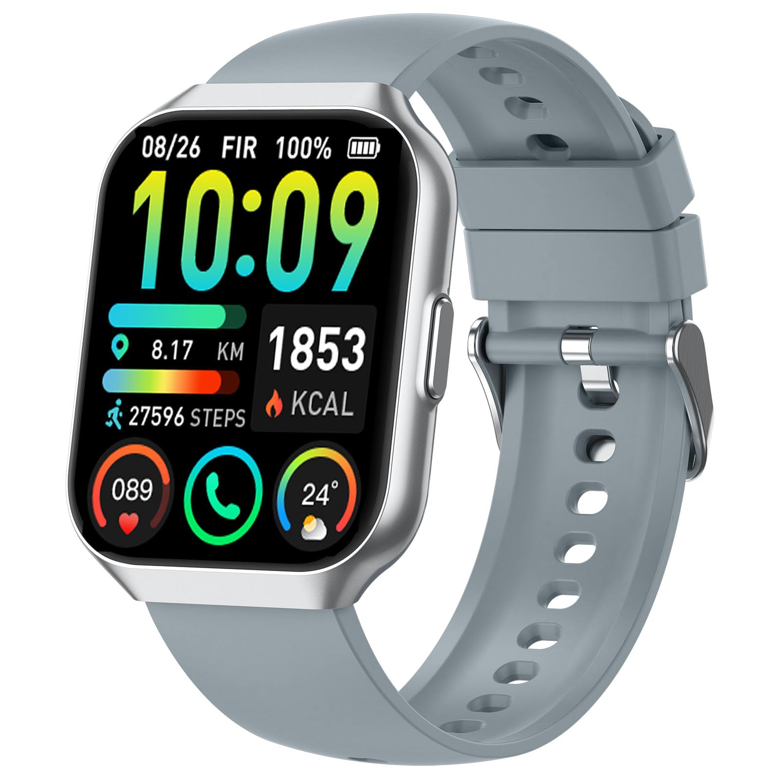Smartwatch Uomo Donna, 1.96" Orologio Fitness Donna Uomo con Effettua Risposta Chiamate, 112+ Sportive Smart Watch,Contapassi/Cardiofrequenzimetro , IP68 Impermeabile per Android iOS verde chiaro