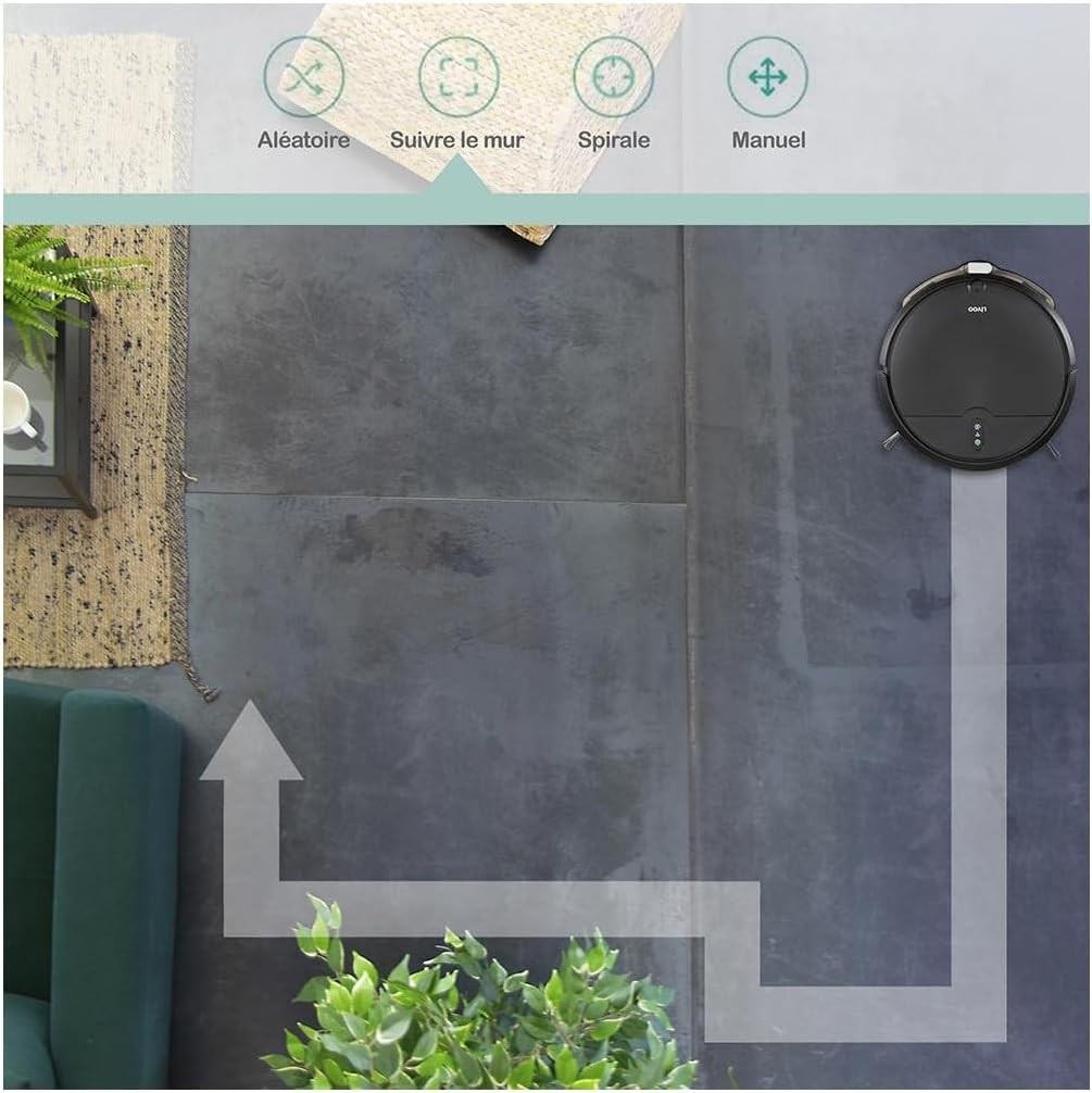 Illustration of the robot vacuum cleaner moving in a spiral pattern, suitable for spot cleaning.
