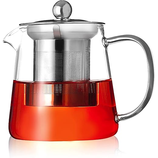 Dhanuom Green Tea Kettle | Stovetop & Microwave Safe Borosilicate Clear Large Glass Kettle |Blooming and Loose Leaf Tea Maker Set Glass Teapot with Stainless Steel Infuser 550ML(1pcs)