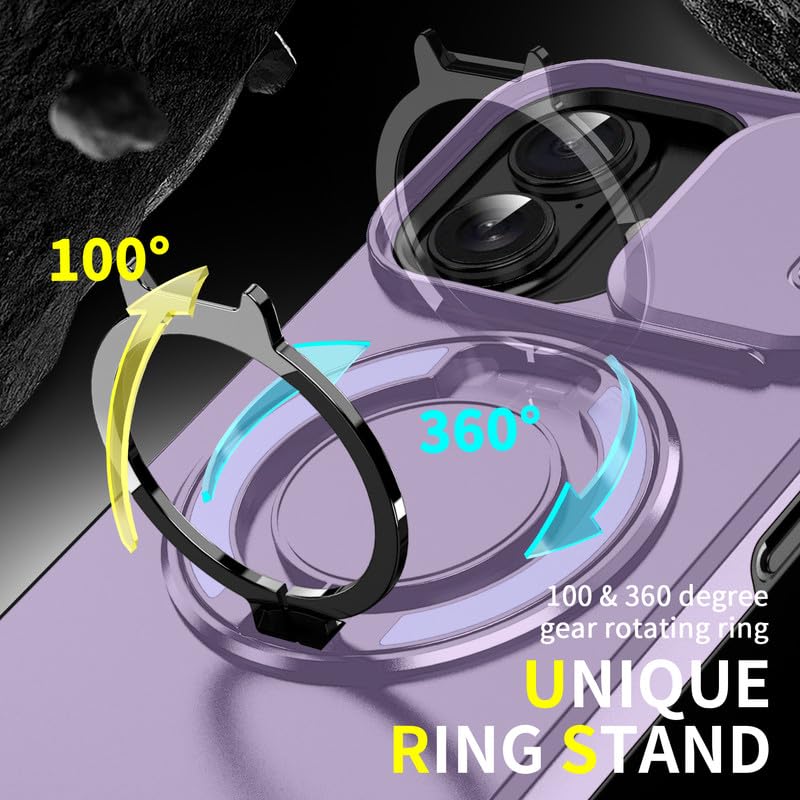 Image of LuxuryKase Shockproof Rugged Case for iPhone 17 | Slide Camera Cover | 360 Rotating Ring Kickstand | Military-Grade Protection - Lavender Purple