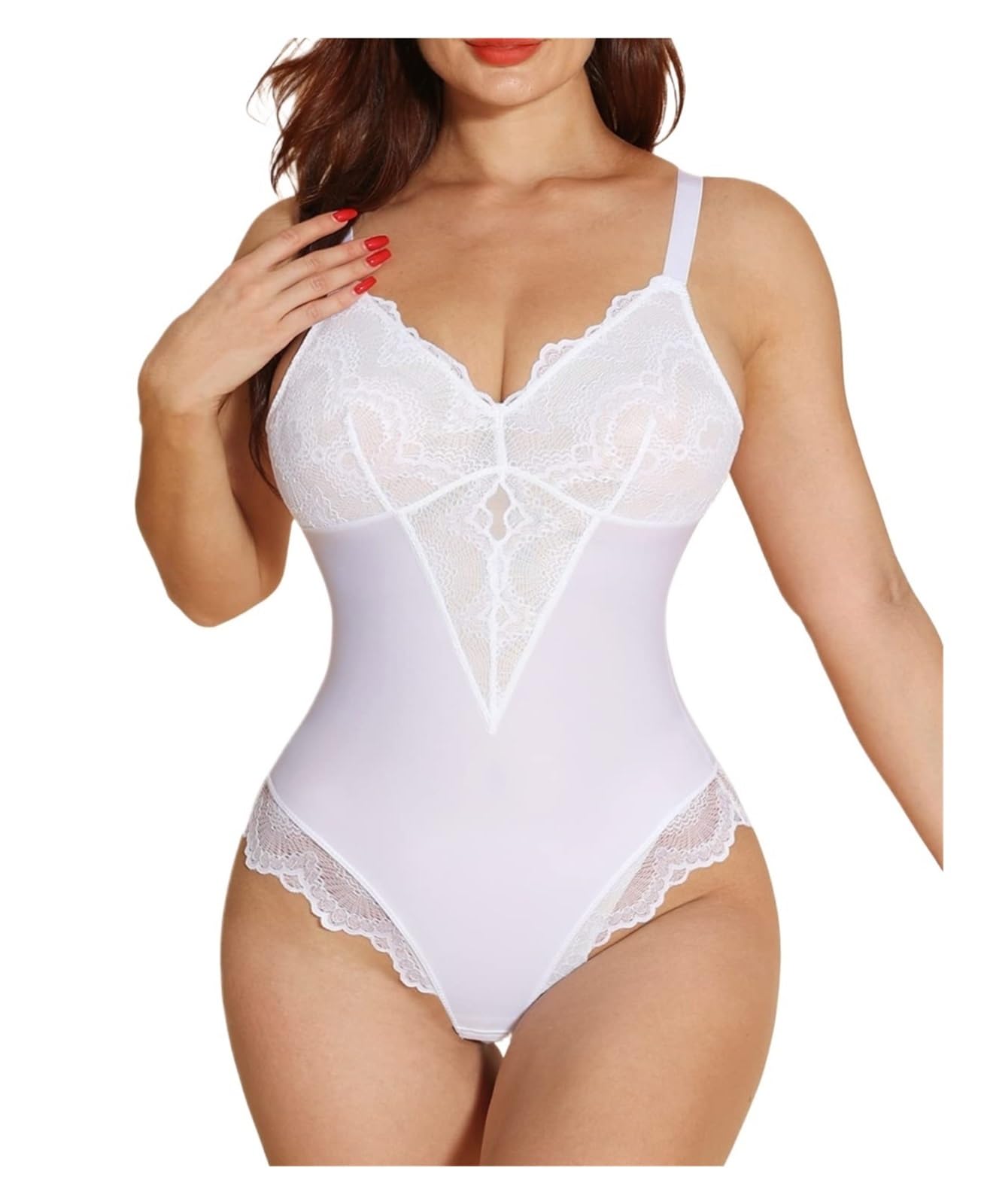Body in Pizzo per Donna, Modellante, con Scollo a V, Senza Schienale, Contenitivo, Perizoma, Modellante Sexy