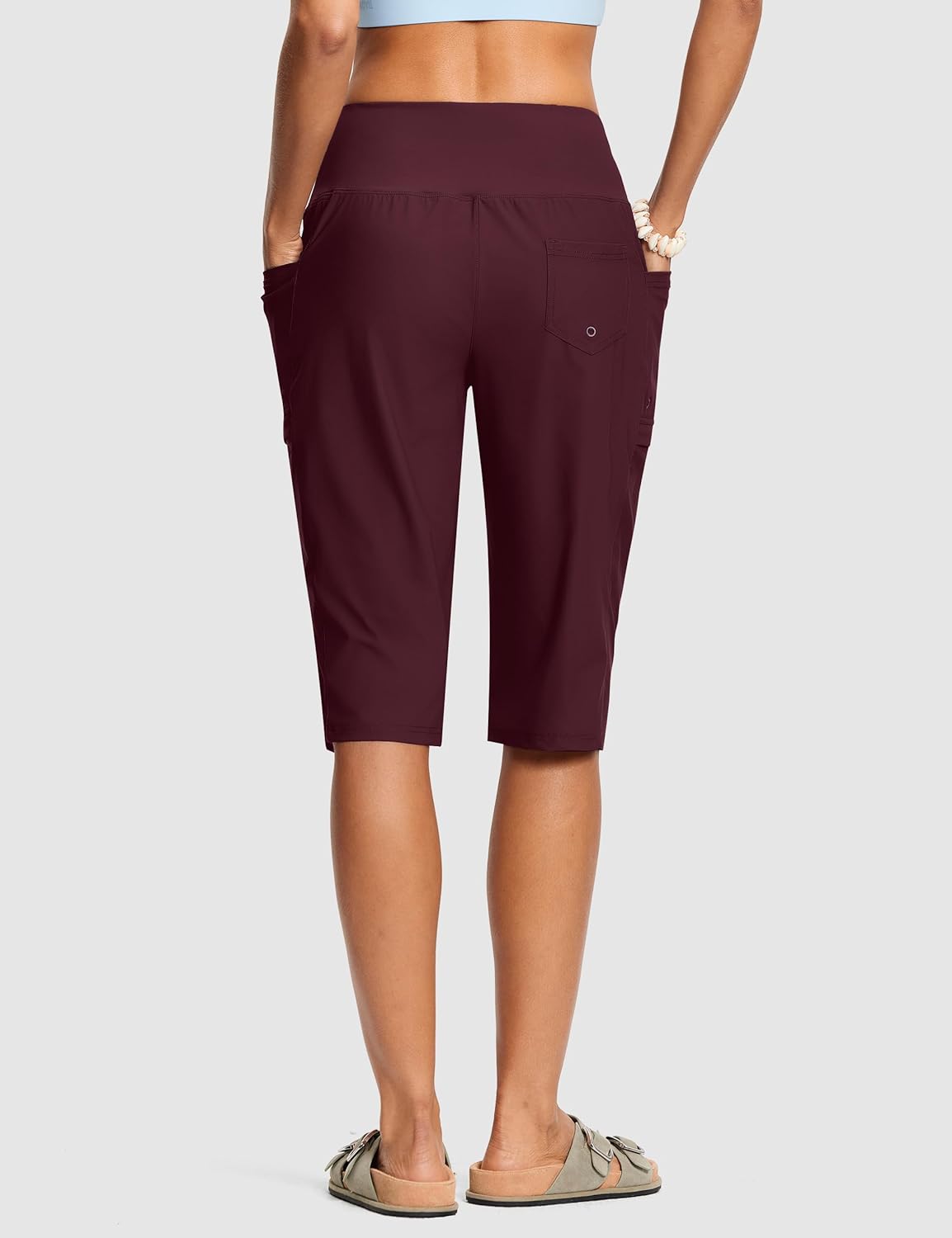 Women's Swim Capris Pants High Waist Tummy Control Quick Dry UPF 50+ Long Board Shorts with Liner and Pockets - Image 3