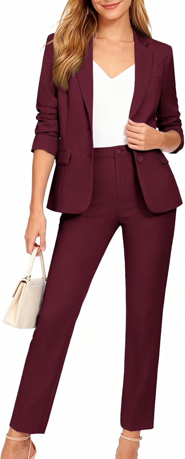 Women's 2 Piece Suit Lady 2 Button Business Work Office Slim Fit Blazer Jacket Pants Set - Image 4