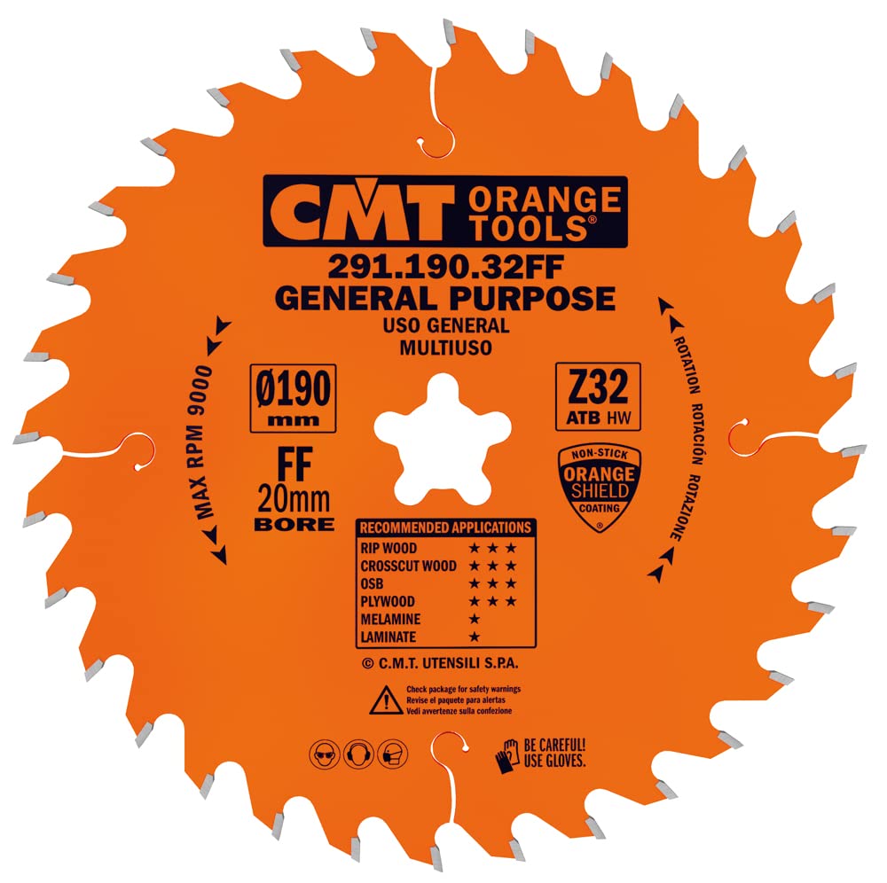 CMT Orange Tools brzeszczot do piły tarczowej HW 190 x 2,6/1,6 x 20 (Festool® FF) Z=32 10° ATB - 291.190.32FF - do przekrojów podłużnych i przekrojowych