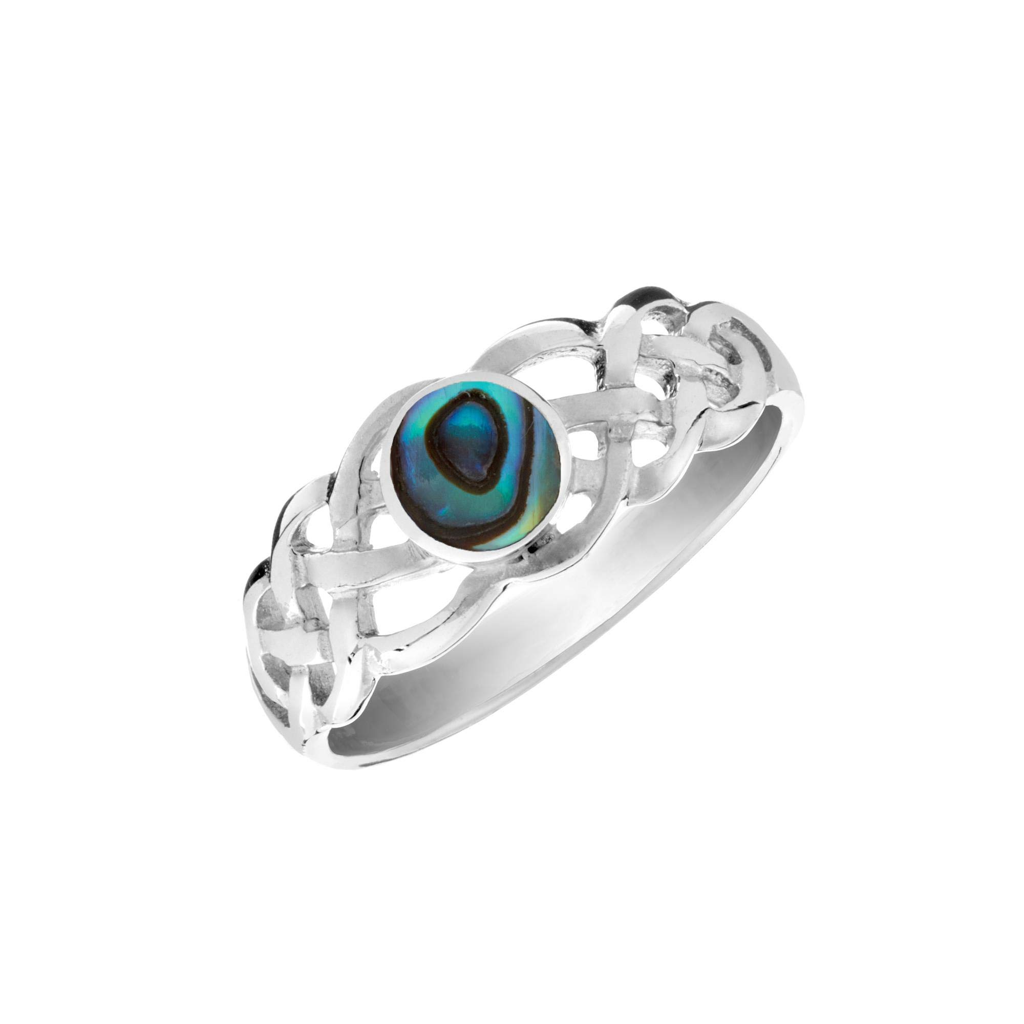 81stgeneration Sterling Silber Keltischer Knoten Abalone Muschel Cabochon Ring für Damen | 925 Silber Ewigkeitsknoten-bandring | Irisches Geflochtenes Band | Gewebtes Knotenmuster