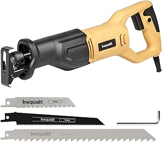 Scie Sabre 710W – Scie Alternative à Vitesse Variable 0–3000 CPM, Coupe Bois 115 mm, Course 20 mm, Changement de Lame Rapide, 3 Lames Incluses pour Bois/Métal/PVC – Jaune