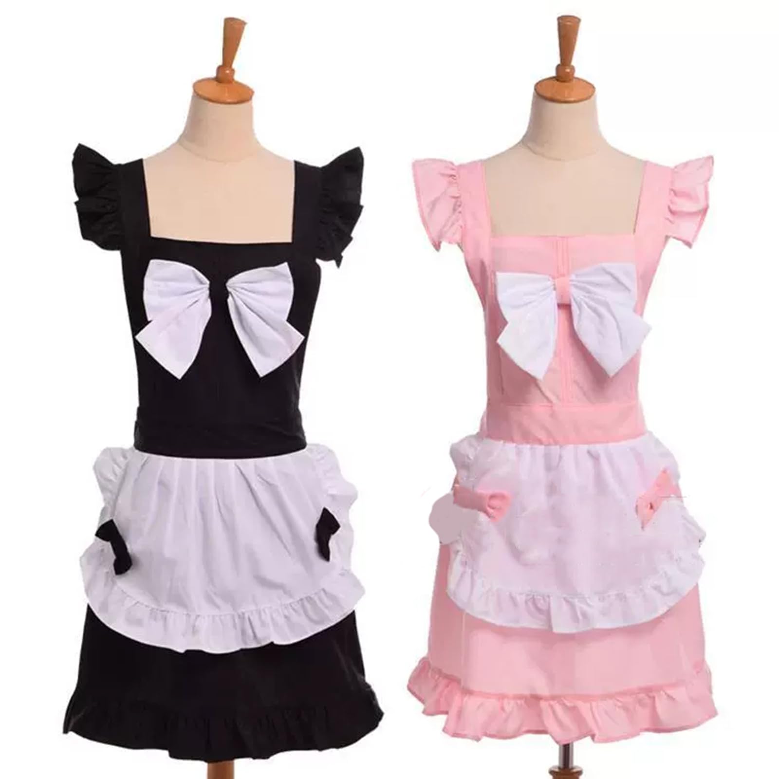 Tablier Cuisine Soubrette pour Femme Et Fille Rétro Tablier À Volants pour La Pâtisserie Et Le JardinageBlack,One Size