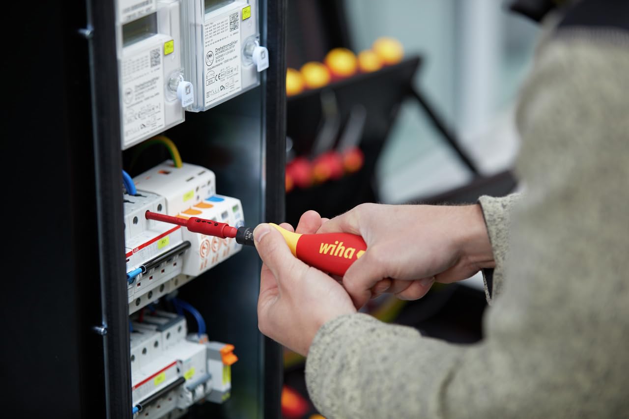 Wiha 2872T18 TorqueVario-S Eléctrico 0,8-5,0 Nm, Rojo Amarillo | (36791) TorqueVario-S electric I ajustable 0,8-5,0 Nm I plano Phillips PlusMinus TORX I mango VDE I slimBits aislados