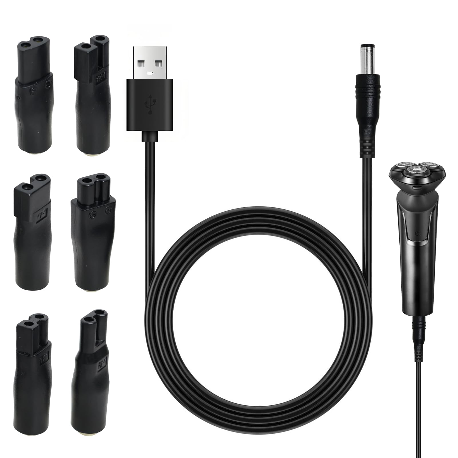 7 PCS Power Cord 5V Charger USB Adapter Replacement Set Compatible with Philips Br-aun Beard Trimmer, Charging Cord Head Kit Suitable for Electric Hair Clipper Table Lamp Beauty Instrument Purifier