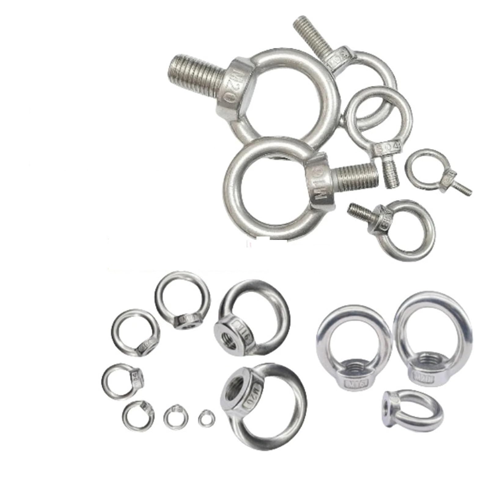 1-10 Uds tuercas de perno de ojo M3 ~ M24 longitud 9mm-80mm 304 anillo de tornillo de elevación de acero inoxidable agujero de bucle de enganche for cuerda de Cable(Nut,M12_10PC)