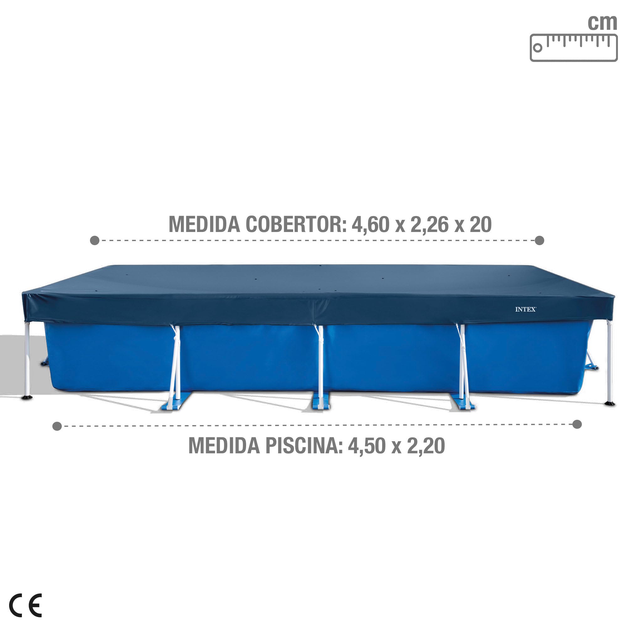 Telo Copertura Per Piscina Fuori Terra Rettangolare 450x220 Cm - Tessuto Oxford 210D - Impermeabile, Antivento, Anti UV - Con Corde E Cinghie