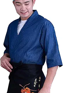 HMLOPX Chef Jacket 日本の寿司職人コート ユニフォーム 着物 男女兼用 レストラン バー 作業服 着脱簡単 (Color : Darkblue, Size : M-Medium)
