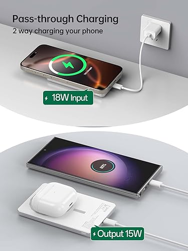 Miniatura 5 de Mavulo Ultra-Slim 0.38" para banco de energía Magsafe, cargador portátil inalámbrico magnético de 5000 mAh con pantalla LED, 18 W USB C batería de