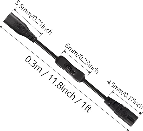 Miniatura 6 de GINTOOYUN Cable de alimentación IEC 320 C8 a C7 con interruptor, 1 pie, 8 figuras, C8 macho a C7, adaptador de fuente de alimentación de 250 V 2.5