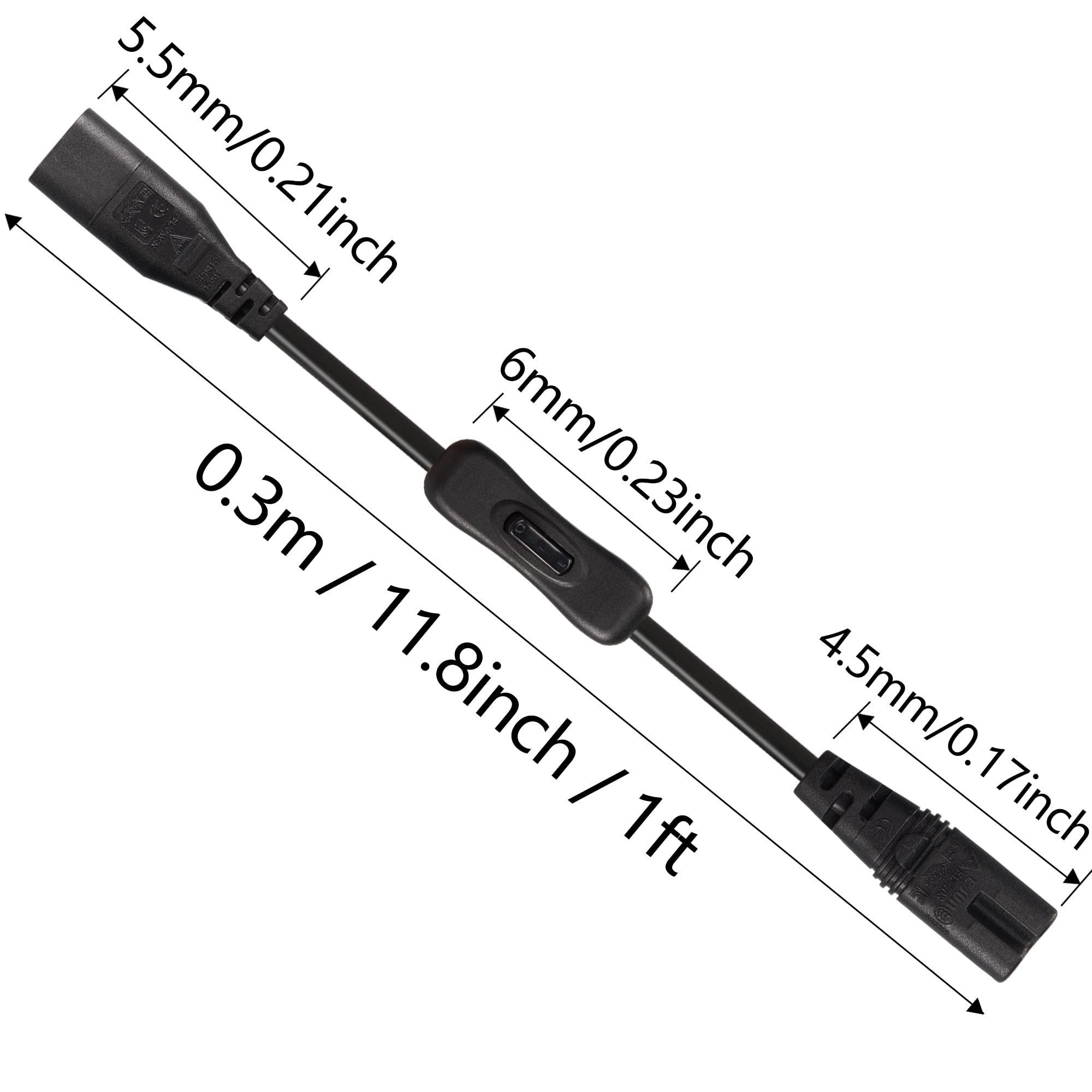 Amazon.com: GINTOOYUN IEC 320 C8 to C7 Power Cable with Switch 1FT