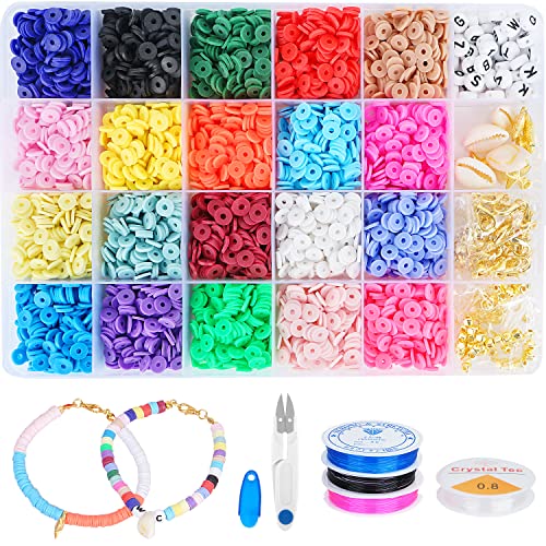SUNTATOP Ensemble de Perles Plates en Argile pour la Création de Bracelet, 4280 PCs 20 Couleurs et Multiples Accessoires, Kit de Bricolage avec Perles de Lettres Cover