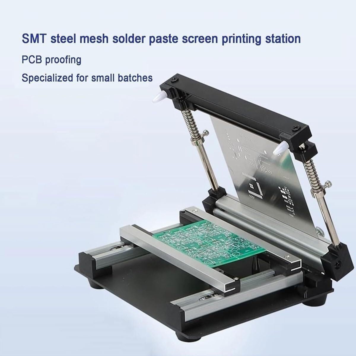 Pequeña Estación de Serigrafía Manual, Mesa de Impresión de Pasta de Soldadura Malla de Acero SMT, Impresora PCB Grosor Ajustable, Cuerpo de Aleación de Aluminio para Prototipado PCB Preciso(10cm)