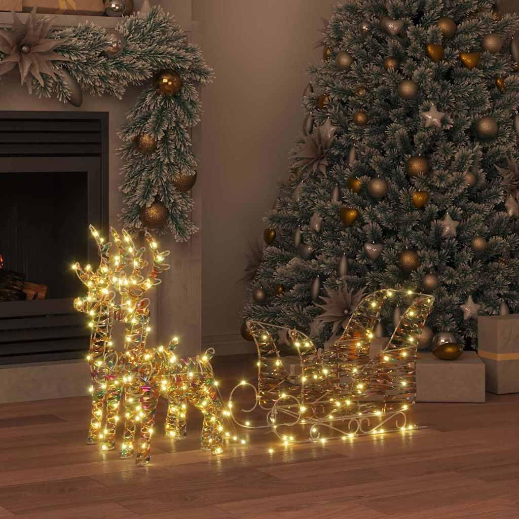 Rentier Zieh Schlitten Dekoration Warmes Weiß mit 160 LEDs, PET Metall, 30 x 12 x 54,5 cm, USB-betrieben, für Weihnachtsdeko Innen Außen, Festliche Beleuchtung für Wohnzimmer Garten Terrasse