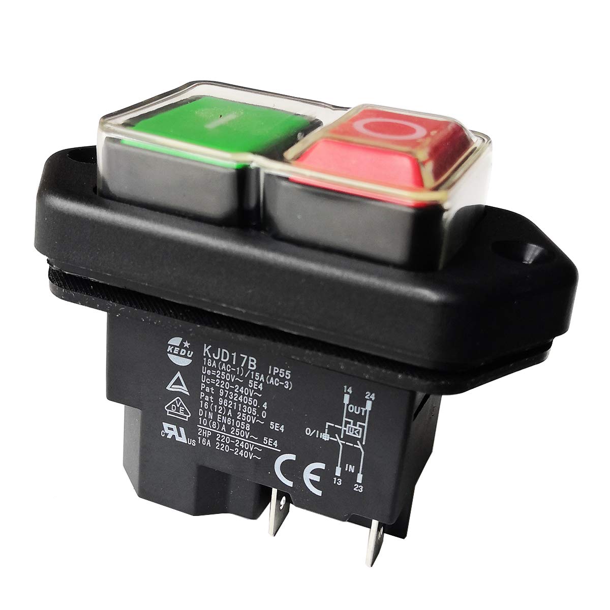 Interruttore a pulsante elettromagnetico per betoniera e piccolo tornio a 4 pin 5 pin KEDU KJD17B (4 pin)