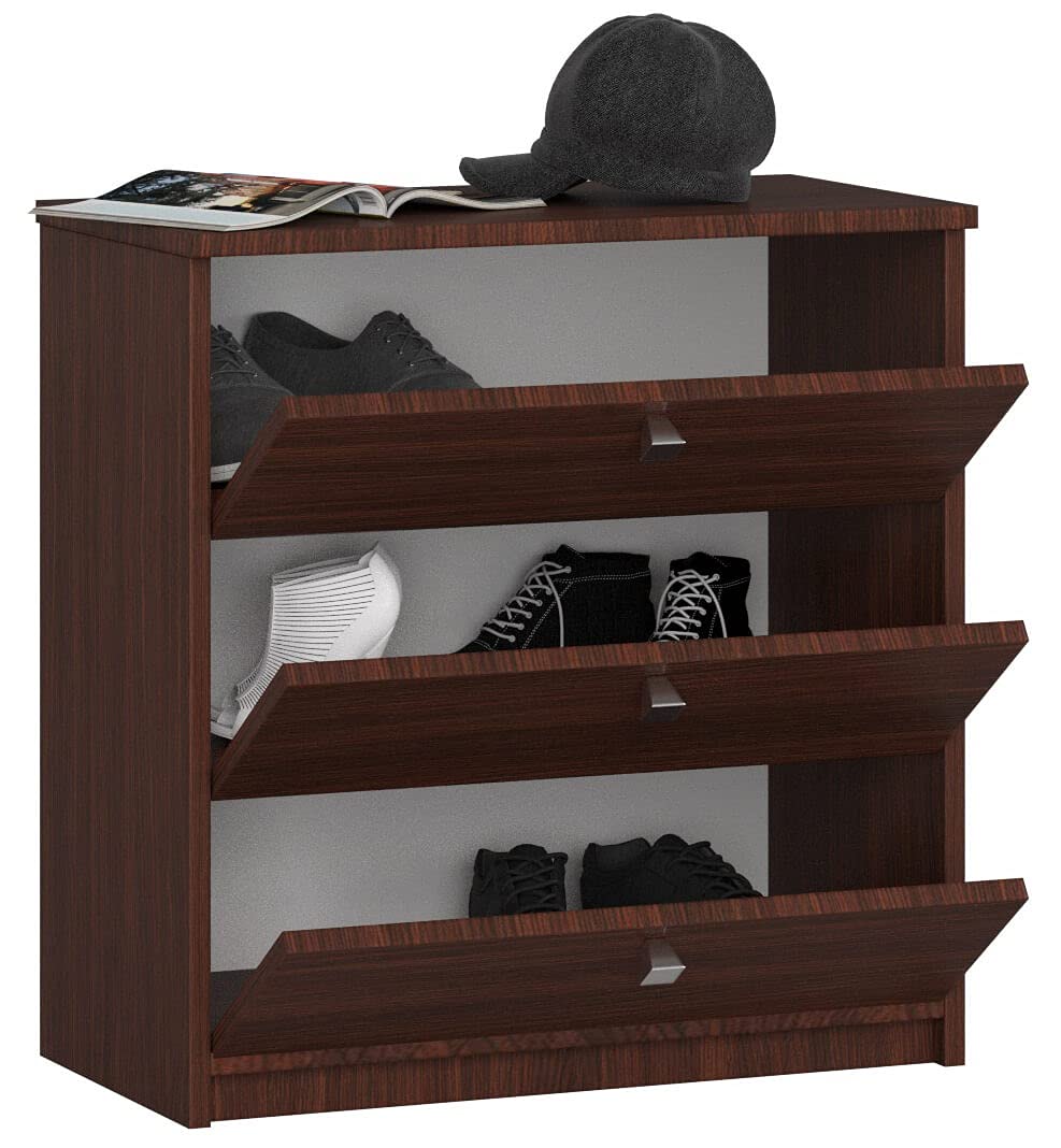AKORD Contenitore per scarpe con 3 ripiani e ante a ribalta | Ribaltabile | 60 x 62 x 31 cm | 21 kg | Wenge