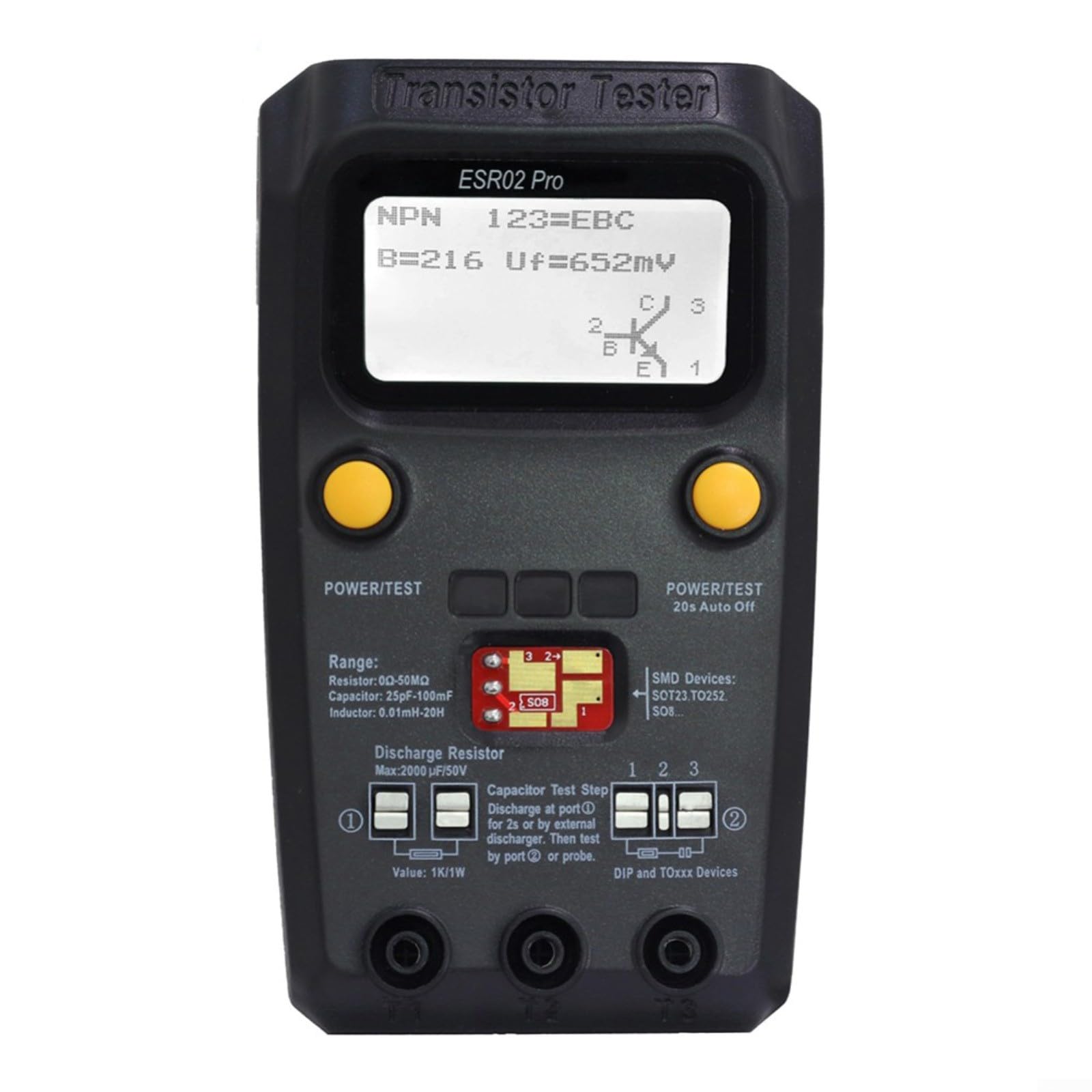 ESR02 para probador de componentes Pro para SMD, medidas para ESR