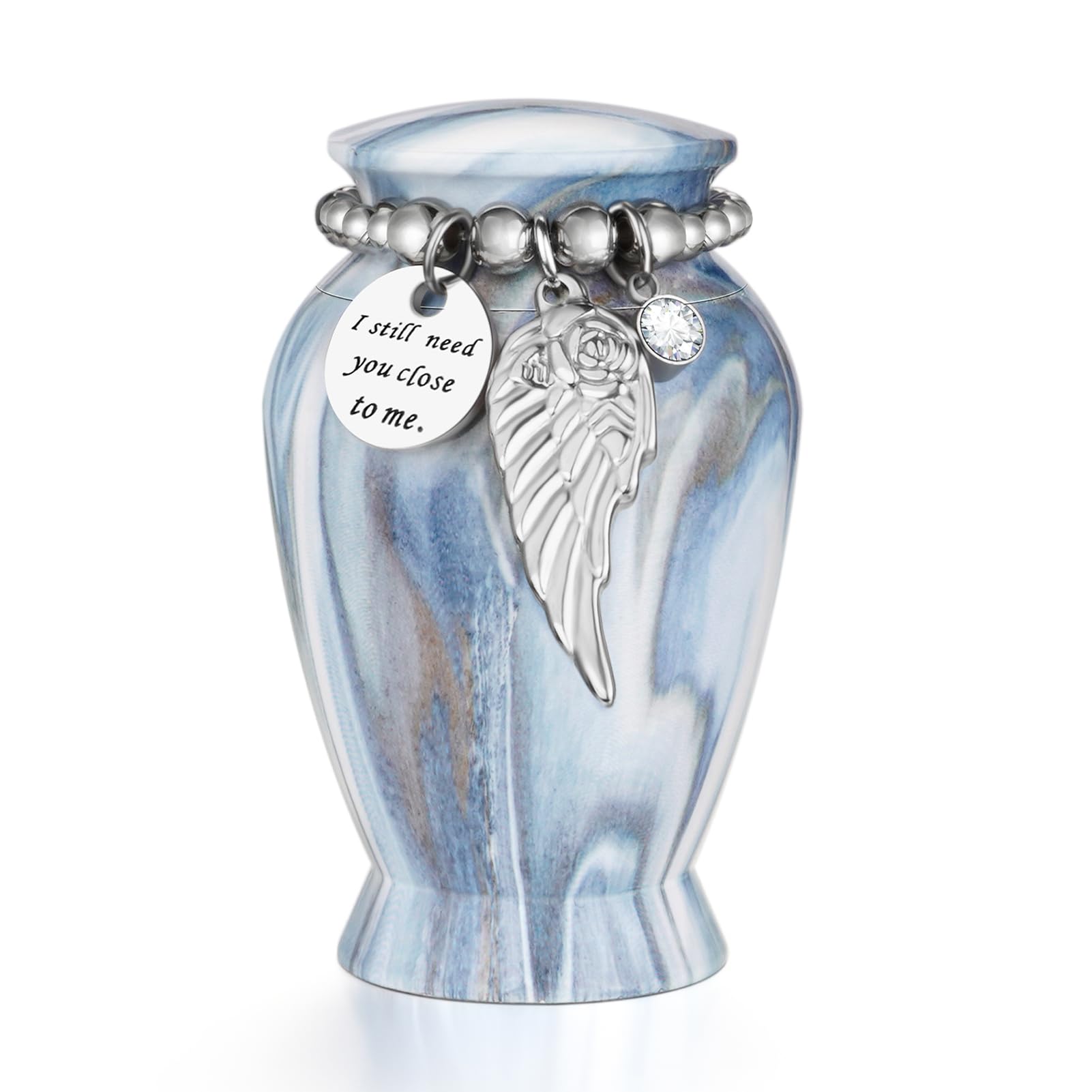 Dletay Small Urns for Human Ashes Keepsake 2.85 Inches Memorial Mini Cremation Urn for Women Men Aluminum Decorative Funeral Urns - Serene Blue-Green