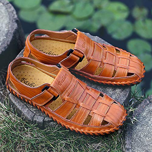Qiucdzi Mens Sport Sandals Breathable Outdoor Fisherman Shoes Adjustable Closed Toe Summer Leather Loafters #TOP5