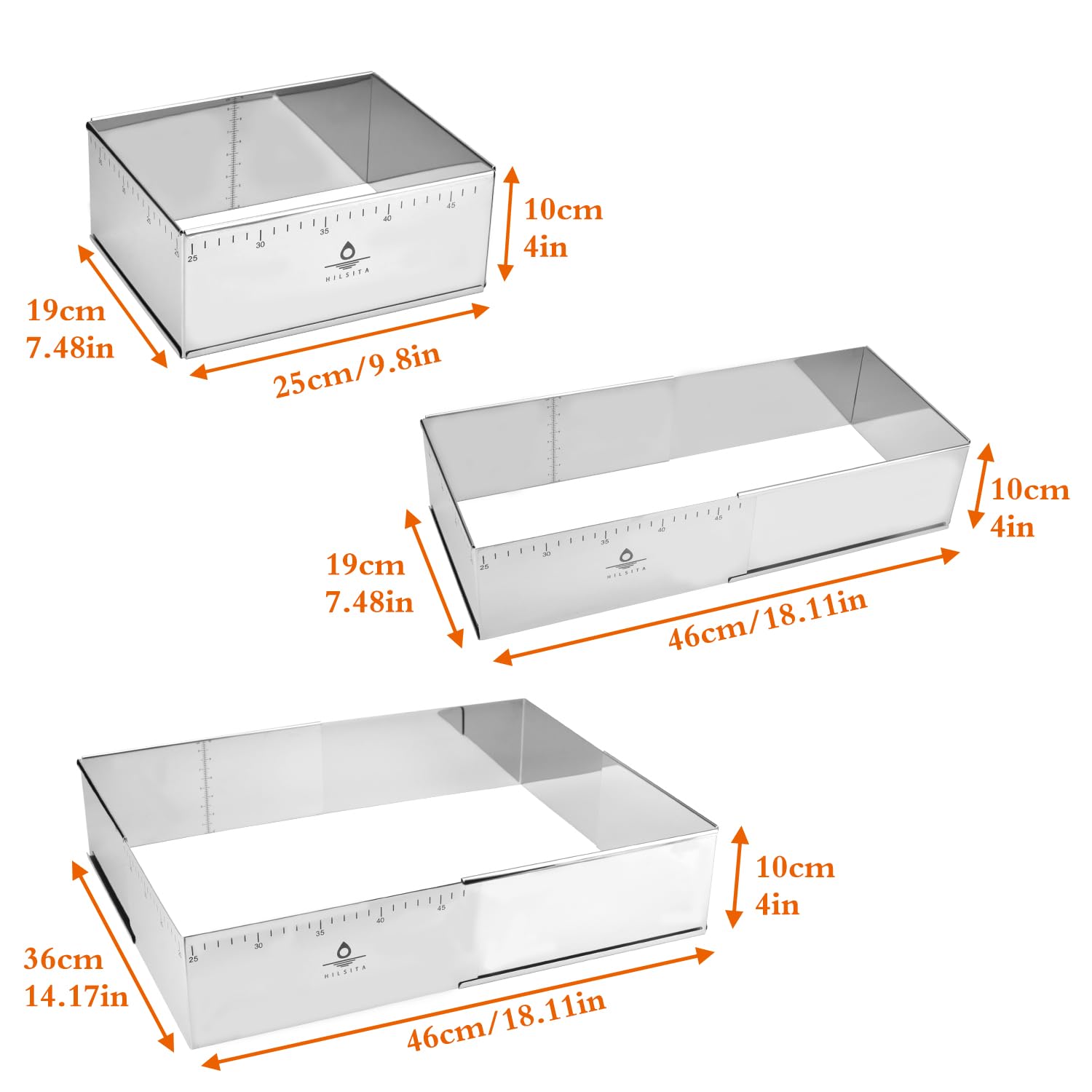 Hilsita Adjustable Rectangular Cake Frame, Stainless Steel Cheesecake Mould - Image 2