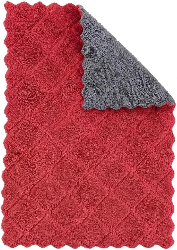 Microfiber Dish Cleaning Cloth 14 x 14 Inch | Super Absorbent Kitchen Cleaning Wipe | Reusable Soft Cleaning Towel for Dishes, Countertops & Daily Cleaning Red