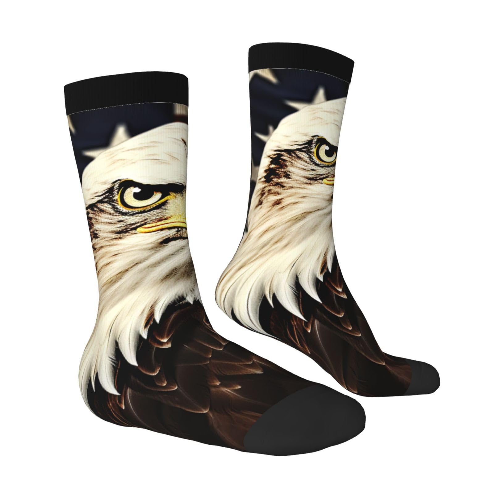 LZQPOEAS Bald Eagle Flag Veterans Athletic Socks Unisex Cushioned Crew Socks Hiking Running Calf Sock Soft Above Ankle Sock