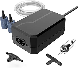 Homasy Upgraded Aquarium Air Pump, Easy to Use Quiet High Energy Saving Oxygen Pump for Fresh & Saltwater with 2 Air Outlets/Stones/Tubes, 1 Check Valve & Adjustable Air Valve & 3-Way Connector - coolthings.us