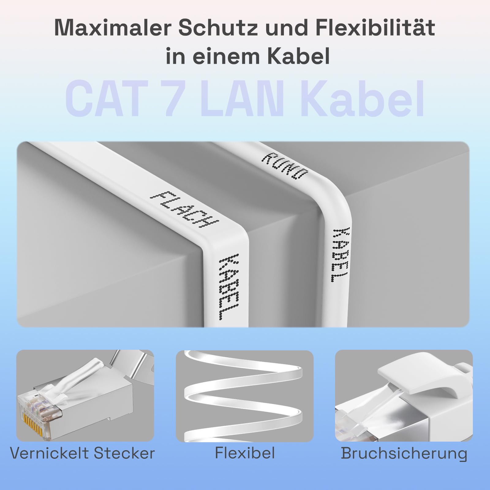HB-DIGITAL 7x 15m Câble patch CAT.7 LAN plat U/FTP Câble réseau 2x RJ45 mâle cuivre pro Slim flexible 10 Gbits Ethernet Port 600 MHz Internet-cable PC, routeur, switch, modem, TV, console coloré