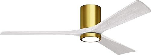 Matthews IR3HLK-BRBR-MWH-60 Irene Damp Rated Flush Mount 60" Ceiling Fan with Light and Remote & Wall Control, Silent DC Motor, 3 Matte White Solid