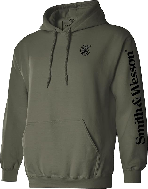 Smith & Wesson Officially Licensed Men's Hooded Sweatshirt, Long Sleeve Pullover Graphic Hoodie with Arm and Chest Logo