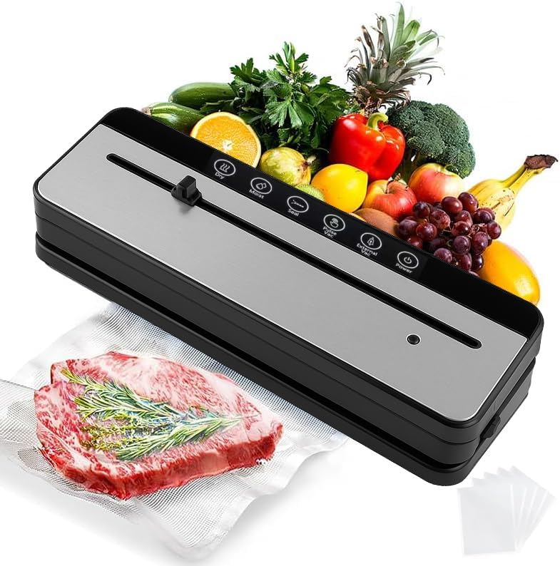 Image of Automatic Vacuum Sealer Machine for Food Storage | Portable Electric Food Saver with Sealing Bags | Air Tight Vacuum Packing Machine for Meat, Vegetables & Fruits